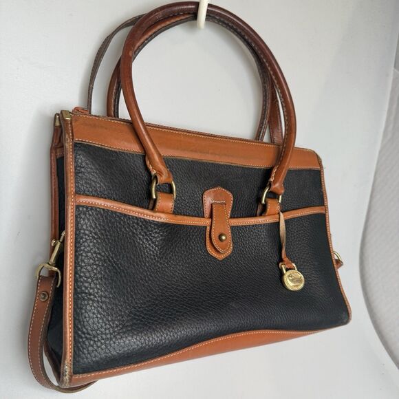 Dooney & Bourke Vintage AWL Satchel Black Pebble Brown Trim Model A5 085771 -GUC - Picture 7 of 16